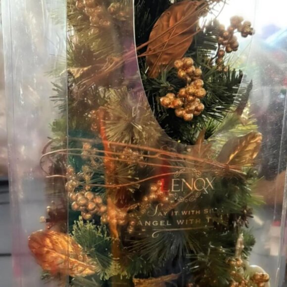 Lenox Say It With Silk Angel/Star Christmas Tree Pot Planter Bowl Gold Accents - Picture 4 of 5